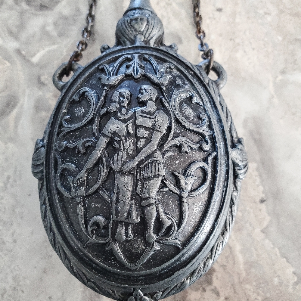 Art Noveau Pewter object Thuribule/Incense? "Lovers in a Garden" hiding space
